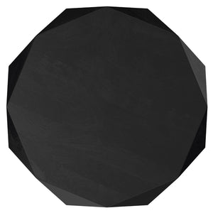 English Elm Zayn Solid Acacia Faceted Drum Coffee Table Sculptural Wood Grain Living Room Accent Black B136P429103