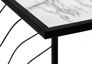 English Elm Accent Table - Modern C-Shaped Design With White Marble Look Top & Black Metal Base For Any Room B2710P219255