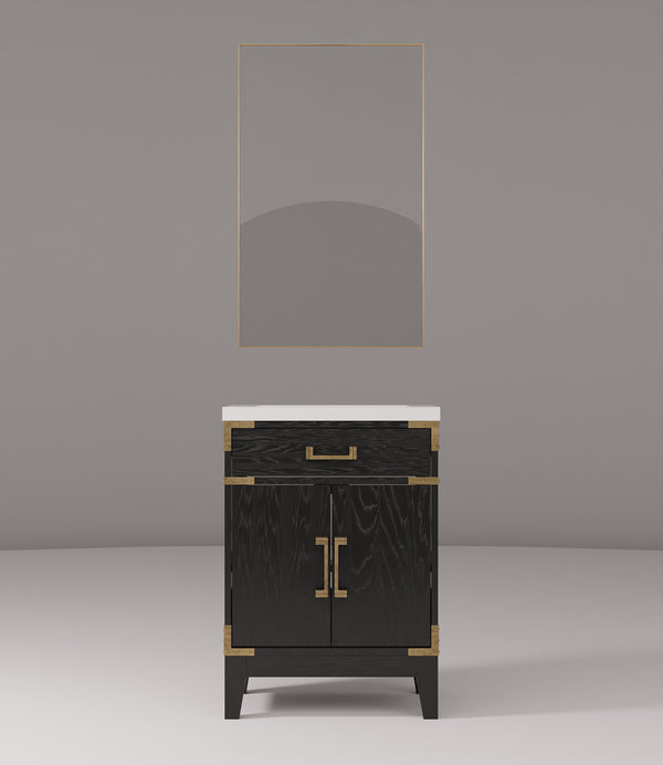 English Elm Black Oak Single Bath Vanity With Acrylic Top & Mirror – Perfect For Compact Spaces & Modern Style B2731S02121