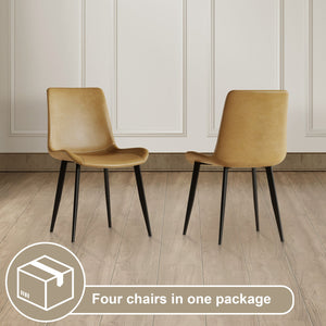 English Elm Modern dining chair set of 4 with PU leather seats, carbon steel legs, ergonomic cushion, easy clean assembly and versatile seating for home, office, cafe, conference rooms Brown W509P340587