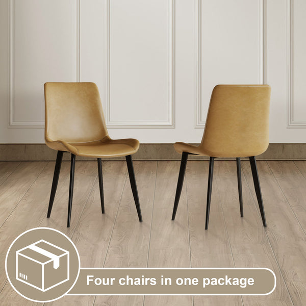 English Elm Modern dining chair set of 4 with PU leather seats, carbon steel legs, ergonomic cushion, easy clean assembly and versatile seating for home, office, cafe, conference rooms Brown W509P340587