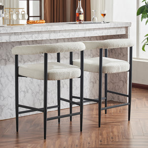 English Elm Modern Upholstered Bar Stools with Boucle Fabric and Armrests, Sturdy Metal Frame, Ergonomic Comfort White W1901P264274