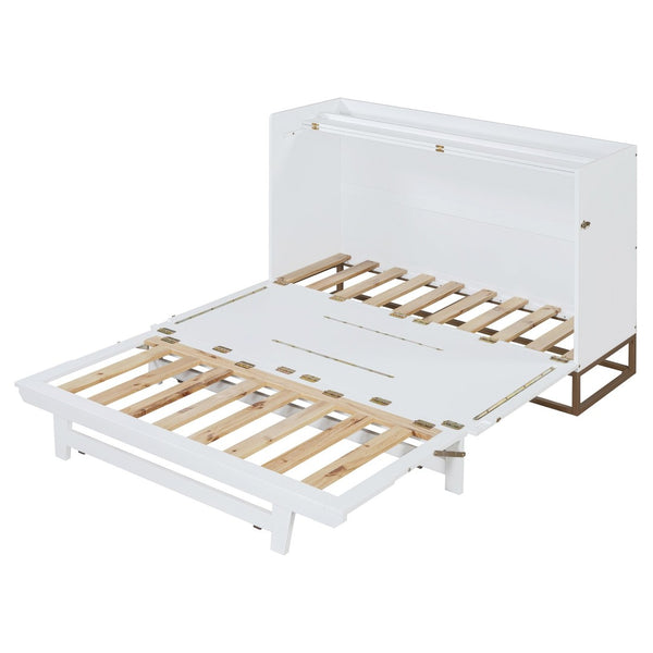 English Elm Queen Size Murphy Bed With Iron Legs - Modern Space-Saving Design For Cozy Bedrooms And Studios N820S00035K-GIGA