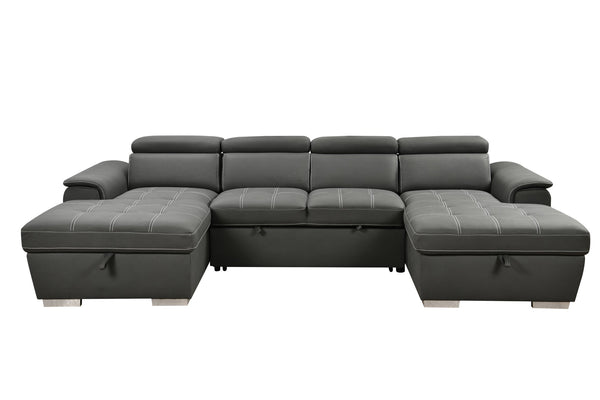 English Elm U U Shaped Sleeper Sofa with Pull-Out Bed and Hidden Chaise Storage, Plush Corduroy Comfort Charcoal grey W1417S00083