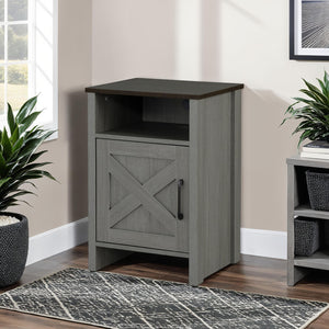 English Elm Rustic Farmhouse Side Table 16"W x 14"D x 23"H Two-Tone Brown & Gray, Drawer with X-Cross Handle, Open Shelf Storage B2741P395419