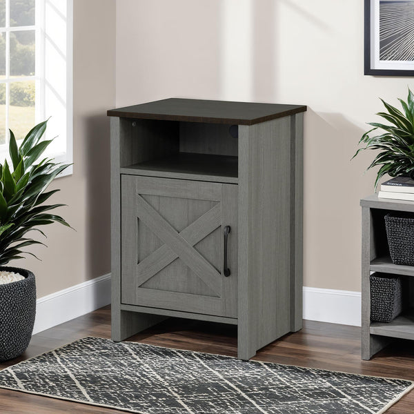 English Elm Rustic Farmhouse Side Table 16"W x 14"D x 23"H Two-Tone Brown & Gray, Drawer with X-Cross Handle, Open Shelf Storage B2741P395419