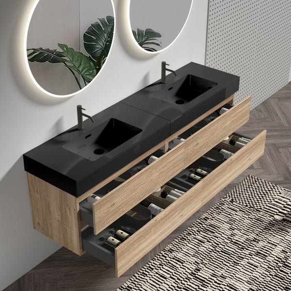 English Elm Galan 72 Inch Double Sink Vanity Fluted Wood Quartz Top Freestanding Bathroom Cabinet W1865S00169