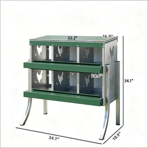 English Elm Outdoor Galvanized Steel Chicken Nesting Box with Six Compartments and Roll Away Egg Tray T3971P506973