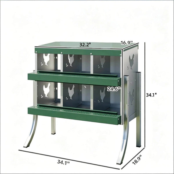 English Elm Outdoor Galvanized Steel Chicken Nesting Box with Six Compartments and Roll Away Egg Tray T3971P506973