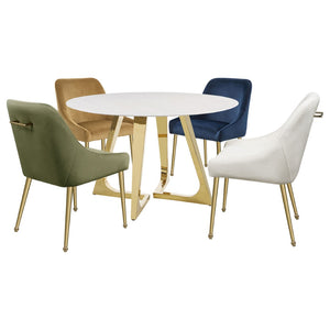 English Elm Imani White Marble Round Dining Table with Gold Stainless Steel Geometric Base B062S01552