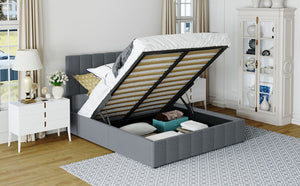 English Elm Queen Linen Upholstered Platform Bed with Hydraulic Lift Storage and Padded Headboard N708P201552E