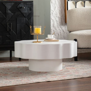 English Elm Scalloped Wave Edge Coffee Table Sculptural Low Profile Modern Living Room Accent Cream White W3081P389058