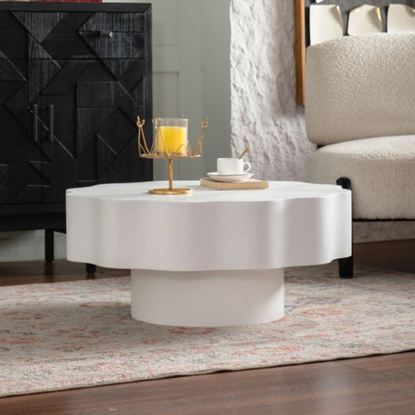 English Elm Scalloped Wave Edge Coffee Table Sculptural Low Profile Modern Living Room Accent Cream White W3081P389058