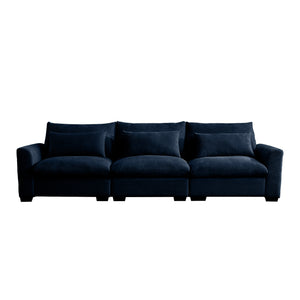 English Elm 3 Seater Deep Seat Corduroy Sofa with Plush Waist Pillows, Modular Comfort and Luxe Cozy Design Blue W714S00650