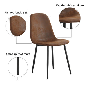 English Elm Table Set With Modern Medieval Style - 4 Upholstered Brown Chairs & Black Metal Legs For Comfort W1151S04212-GIGA