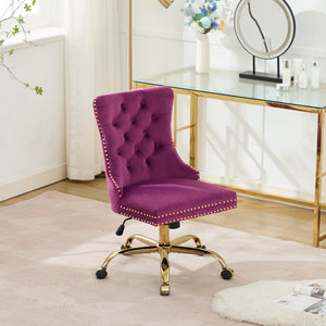 English Elm A&A Tufted Chenille Office Chair with Gold Chrome Base, Plush High-Rebound Cushion for Comfort Purple W1143P369101