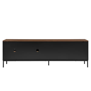 English Elm U-can Mid Century Walnut Media Console with Sliding Doors and Metal Frame for Living Rooms Black N724P360370B
