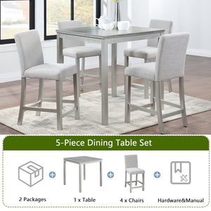 English Elm 5 Piece Counter Height Table Set – Stylish Wooden Dining Set With Upholstered Chairs & Crystal Accents W1998S00039