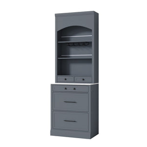 English Elm Modern Tall Kitchen Pantry Set of Two with Faux Marble Top and Glass Holders Gray SP000175AAE