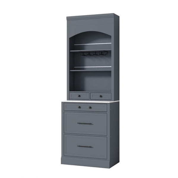 English Elm Topmax Freestanding Tall Pantry Cabinet Faux Marble Top 5 Drawers Modern Kitchen Hutch Gray N717S000075E