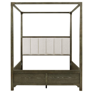 English Elm Sundance Dark Cocoa Queen Bed with Upholstered Channel Headboard and Light Canopy for Modern Romance B062S01363