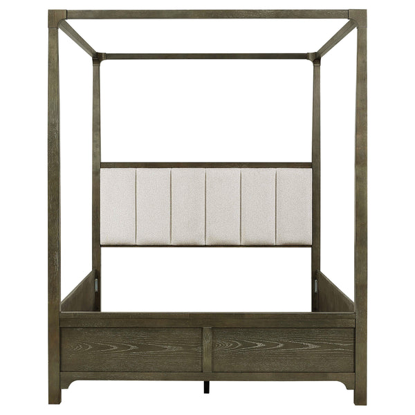 English Elm Sundance Dark Cocoa Queen Bed with Upholstered Channel Headboard and Light Canopy for Modern Romance B062S01363