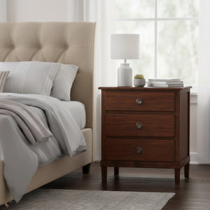 English Elm Chamberlin Brown Solid Wood 3-Drawer Nightstand with Antique Bronze Rings, Full-Extension Glides, 27" H B050P376938