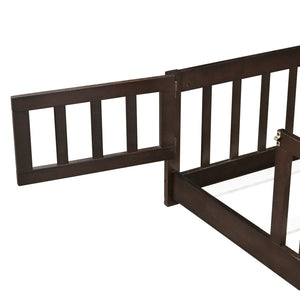 English Elm Full Size Rubberwood Floor Bed with Safety Guardrails and Latching Door for Toddlers Espresso W504P429302