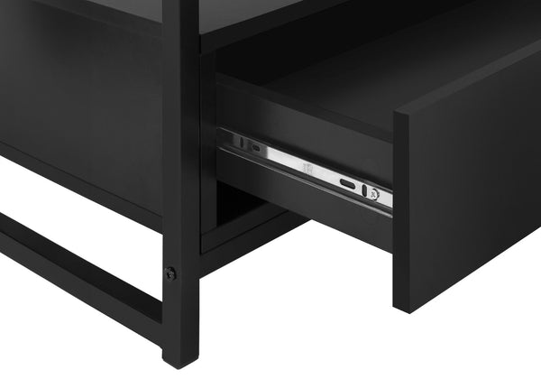 English Elm Tv Stand 48 Inch Media Console with Two Drawers Black Laminate Metal Modern B2710P219151
