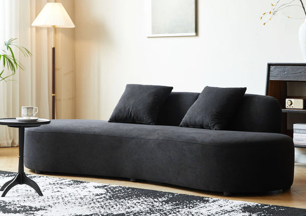 English Elm 90" Curved Sofa with Velvet Upholstery, Ergonomic Half-Moon 4-Seater with High-Density Foam Comfort Black B2735P320306