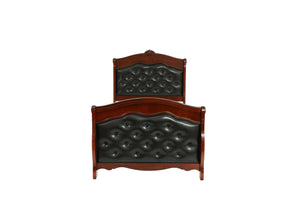 English Elm Dark Glam Full Size Bed Espresso Faux Leather Upholstered Headboard Footboard Elegant Frame Deluxe Comfort Cherry 47 L x 54 W x 6 H B011S00915