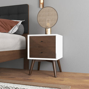 English Elm Ashcroft Furniture - Caroline Mid Century Modern 2-Drawer Solid Wood Nightstand in Walnut & White – Stylish Storage Solution B183P231965