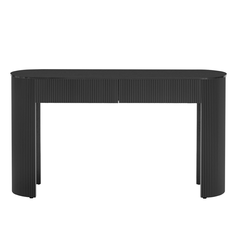English Elm TREXM Modern Fluted Entryway Table with Oval Top, Two Handleless Drawers and Sleek Minimalist Design Black N715P233435B