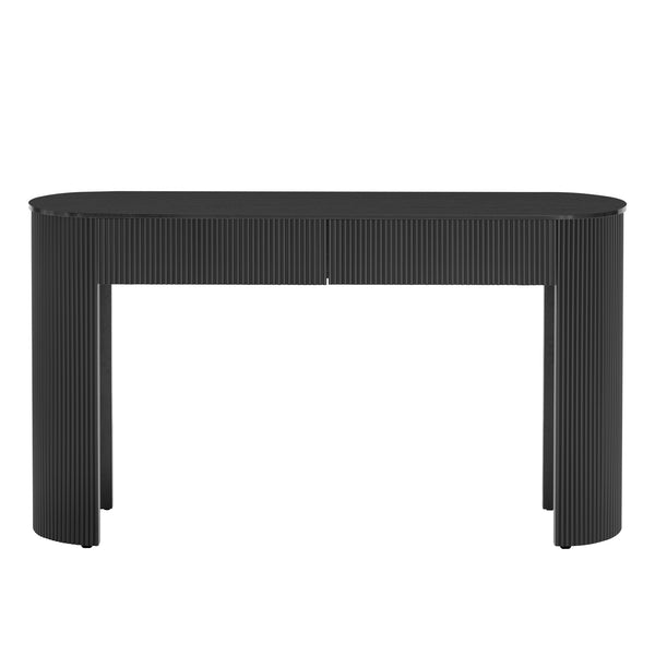 English Elm TREXM Modern Fluted Entryway Table with Oval Top, Two Handleless Drawers and Sleek Minimalist Design Black N715P233435B