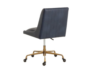 Sunpan HALDEN Office Chair - Retro-Modern Faux Leather Design with Rustic Bronze Frame for Dining Spaces Blue 112255
