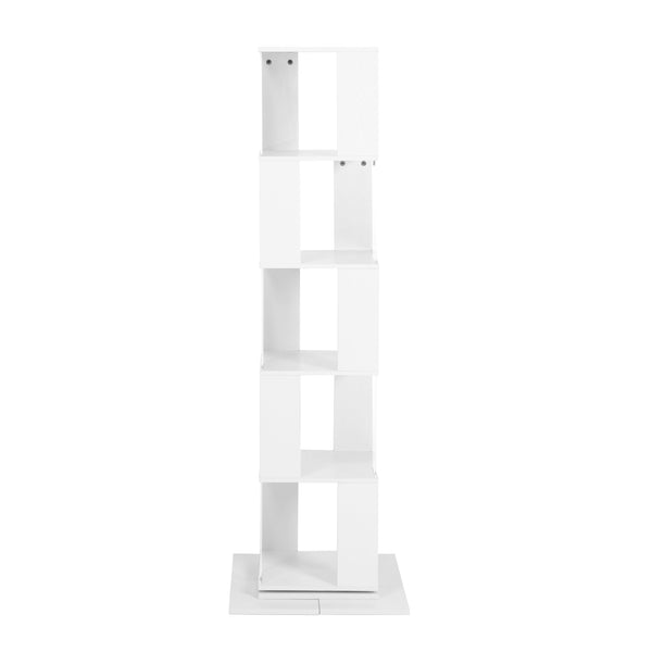 English Elm 5 tier rotating bookshelf with 360° swivel, large-capacity wood veneer rack with acrylic shelves and anti-tip base White W409P167480