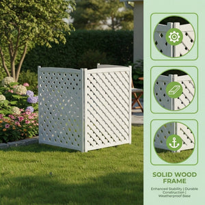 English Elm 3-panel Outdoor Wood Slatted Privacy Screen Enclosure for Patio Equipment Areas White W2640P389245