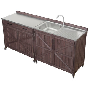 English Elm K&k Outdoor Modular Kitchen Island 2 Piece Fir Wood Stainless Steel Sink Station N707S000024Z