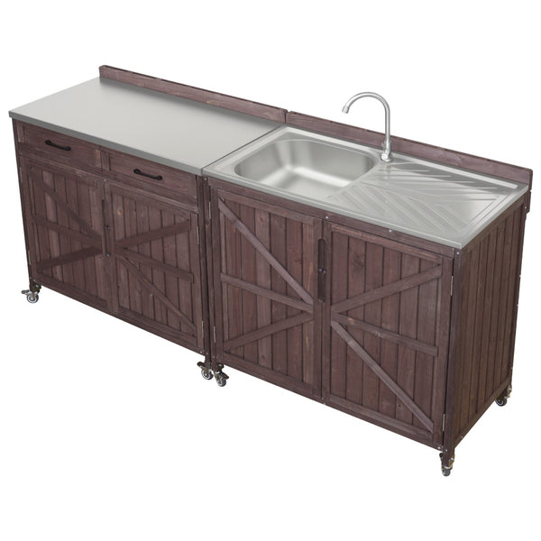 English Elm K&k Outdoor Modular Kitchen Island 2 Piece Fir Wood Stainless Steel Sink Station N707S000024Z
