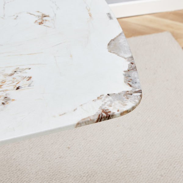 English Elm 63"x35.4" Luxurious Marble-Patterned Tempered Glass Dining Table with Gold Fork Legs, Scratch-Resistant Elegance Black W1151S03723