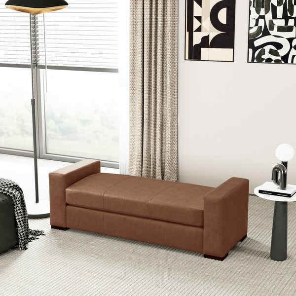 English Elm Stylish Faux Leather Bench Ottoman with Sculpted Arms for Bedroom or Living Room N769P426918D