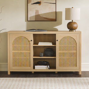 58" 4-Door Sideboard w/ Arched Rattan Panels Coastal Oak SAHD5DCO Walker Edison