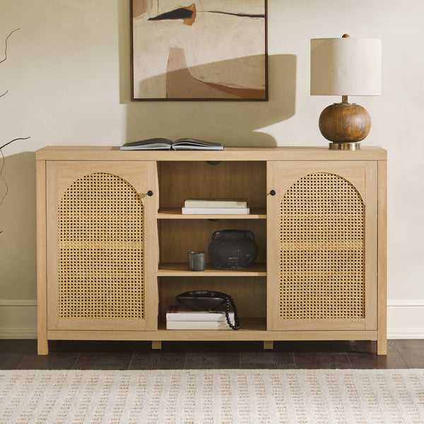 58" 4-Door Sideboard w/ Arched Rattan Panels Coastal Oak SAHD5DCO Walker Edison