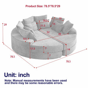 English Elm 78.5-inch Corduroy Round Convertible Recliner Sofa Bed with Neck Support and Throw Pillows Black W834S00563