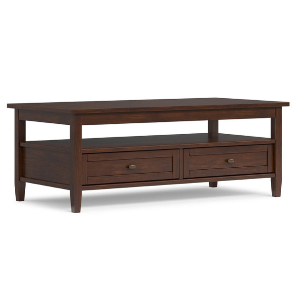 English Elm Warm Shaker Solid Wood Coffee Table with Two Drawers Russet Brown Transitional B136P429085