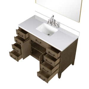 English Elm Grey Oak Single Bath Vanity Set With White Quartz Top, Gooseneck Faucet & Matching 46 In. Mirror B2731S02021