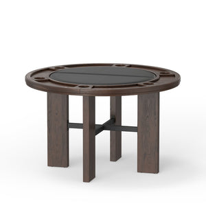English Elm Gorman Walnut Game Table Set Faux Leather Chairs Nailhead Trim Mid-century Den B050S00039