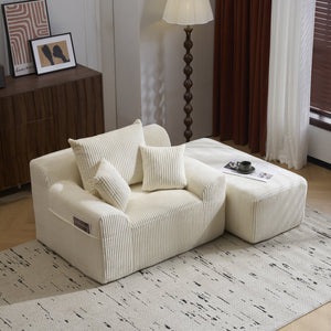 English Elm Oversized corduroy chaise lounge with ottoman, plush boneless sofa, ergonomic pillows for relaxing comfort Beige W1901P278402