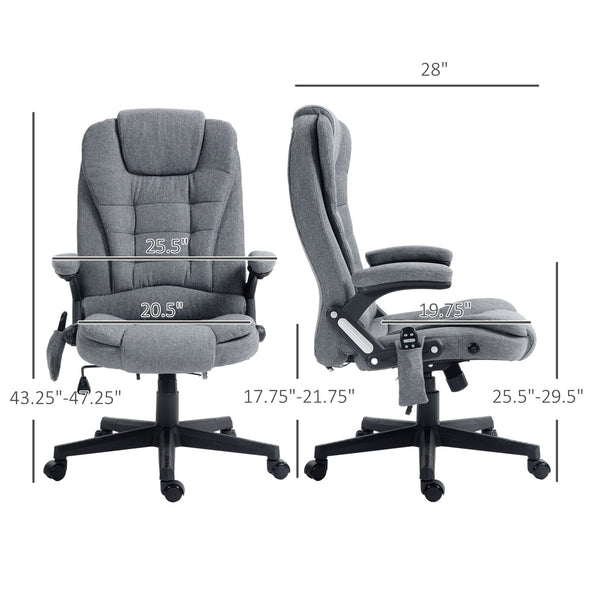 English Elm HOMCOM Executive Massage Office Chair with 6-Point Vibrations, Lumbar Heat, Tilt Recline Comfort Gray W2225P173843