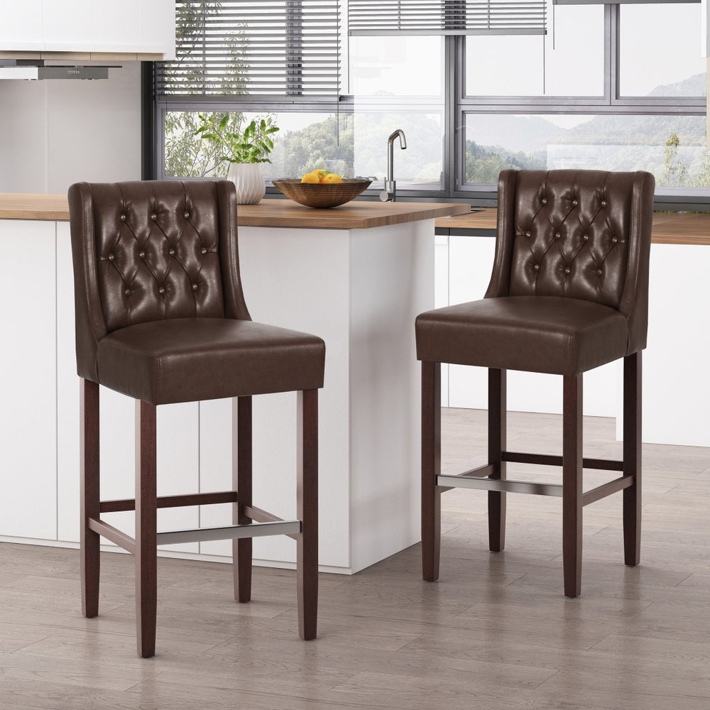 English Elm 30.5 Inch Tufted Pu Upholstered Bar Stool with Metal Footrest for Kitchen Island N780P366612D